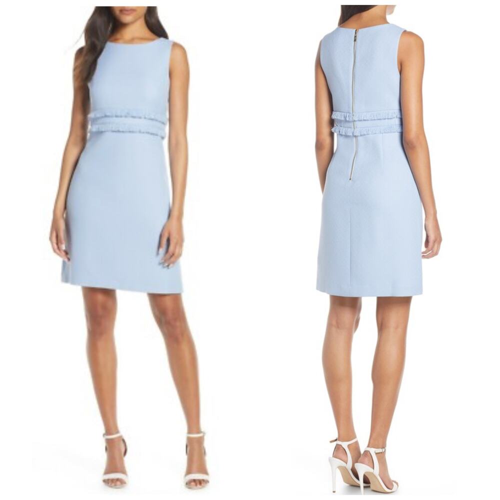 Eliza J Baby Blue Fringe Bodice Sleeveless Career Party Sheath Dress 10P